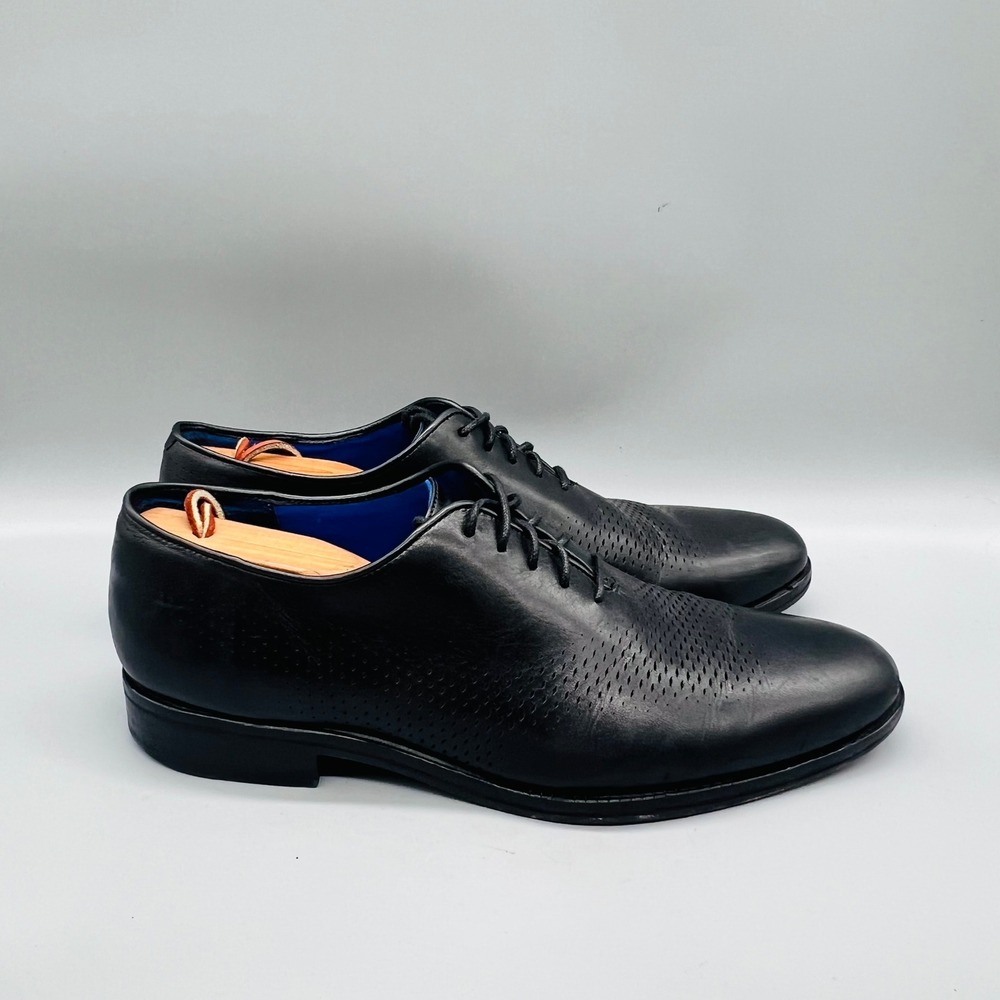 Cole Haan Oxfords Mens 9.5 Black Leather Perforated Lace Up Grand.OS Dress Shoes